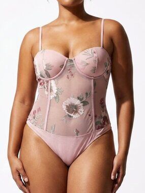 Willow Coquette Floral Mesh Corset Lace Up Bodysuit XL